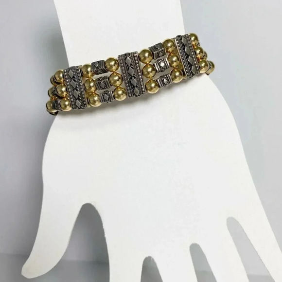 Azriel David Sterling Silver Gold Bead Accent One Of A Kind Boho Bracelet - Picture 3 of 7